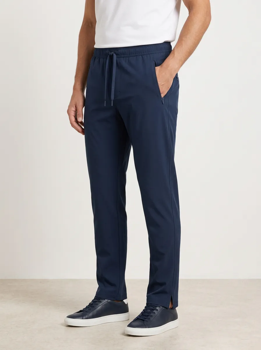 Navy Zip Pocket Drawstring Athletic Joggers for Men