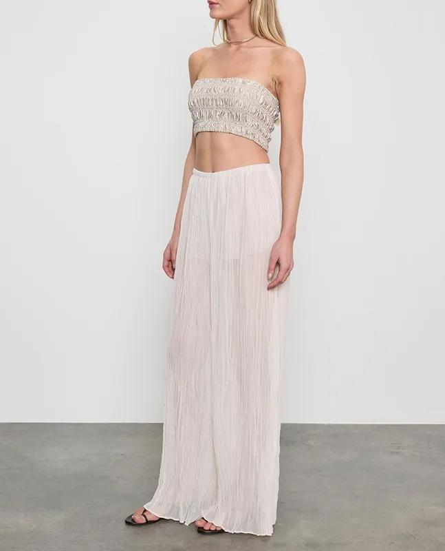 Satin Smocked Top Champagne