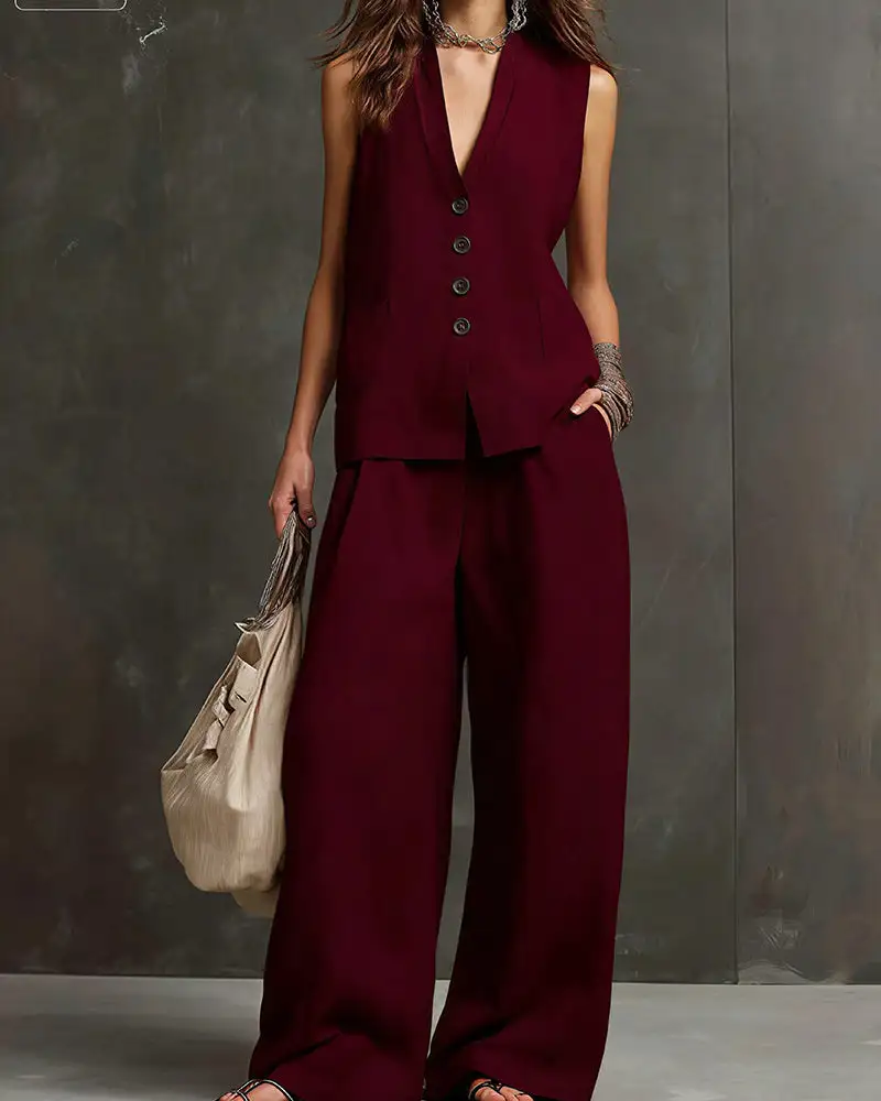 Tailored Waistcoat and Wide-Leg Trousers Set