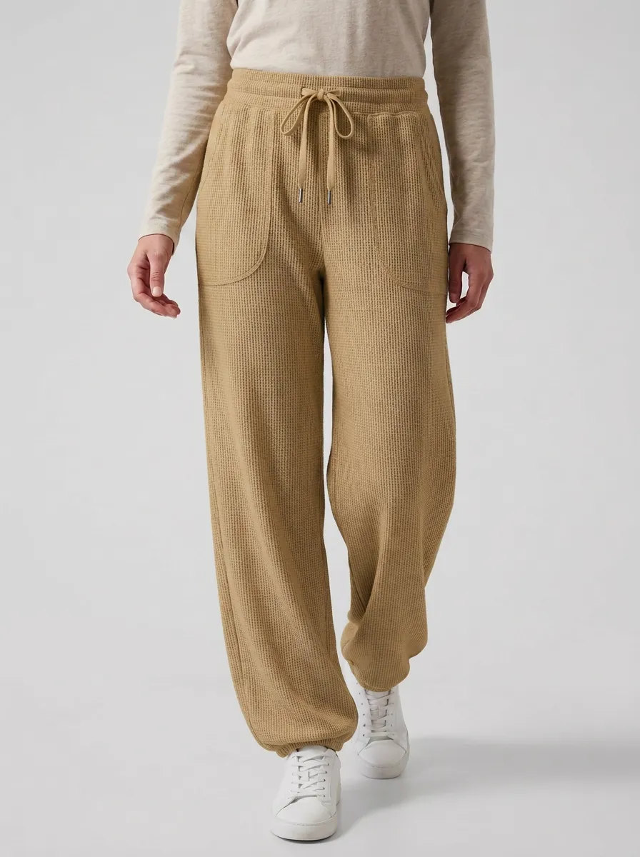 Women's Casual Lounge Waffle Knit Drawstring Jogger Pants