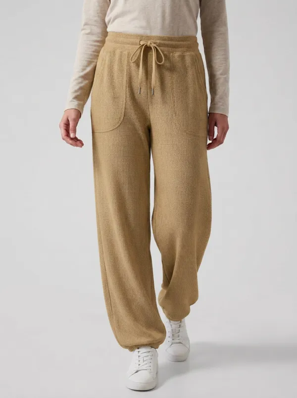 Women's Casual Lounge Waffle Knit Drawstring Jogger Pants