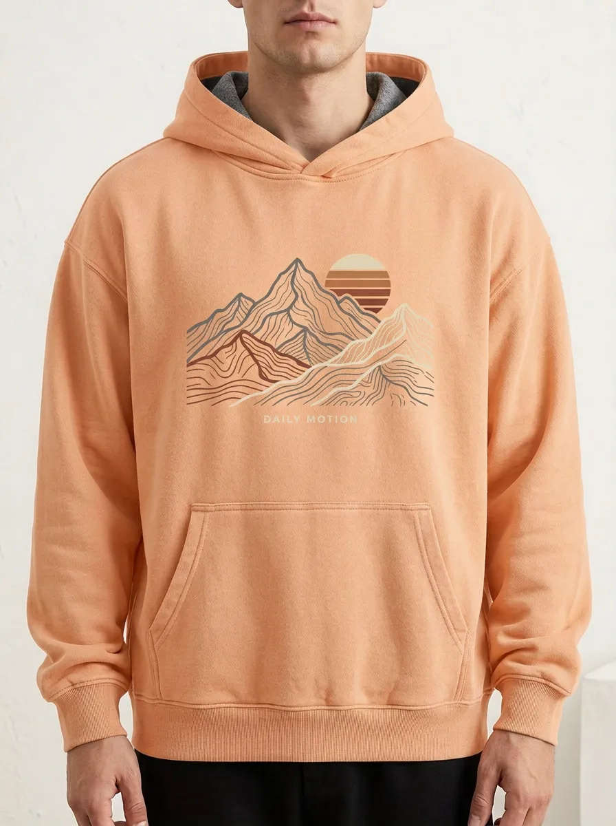 Men's Outdoor Nature Lover Mountain Sunset Print Hoodie