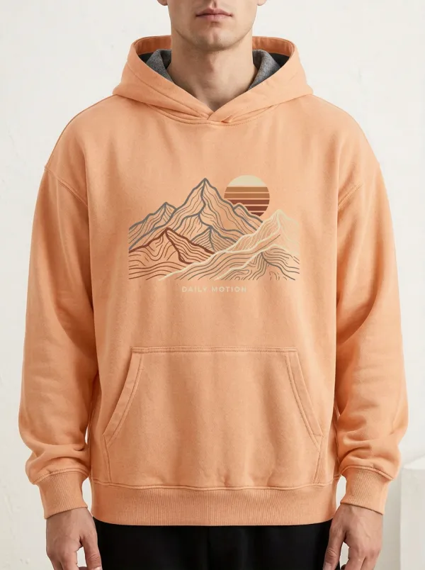 Men's Outdoor Nature Lover Mountain Sunset Print Hoodie