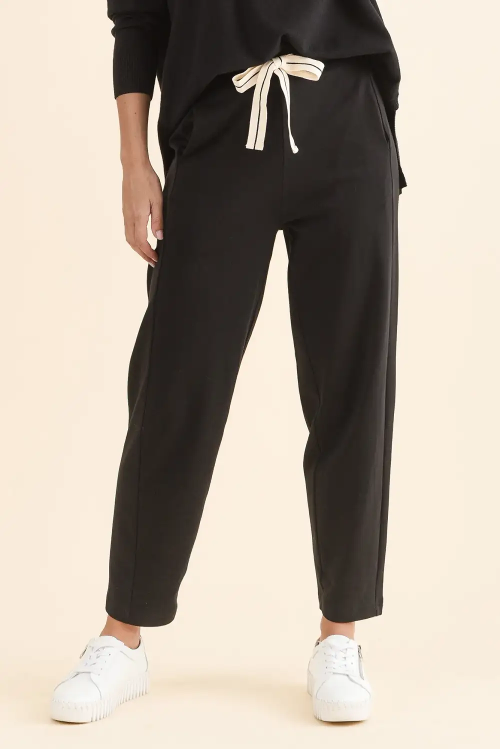Cotton Pants With High Rise And Drawstring