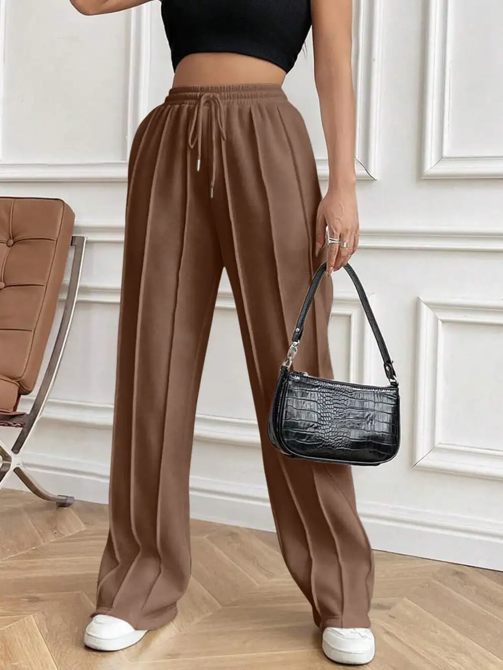 Drawstring Elastic Waist Pants With Pocket