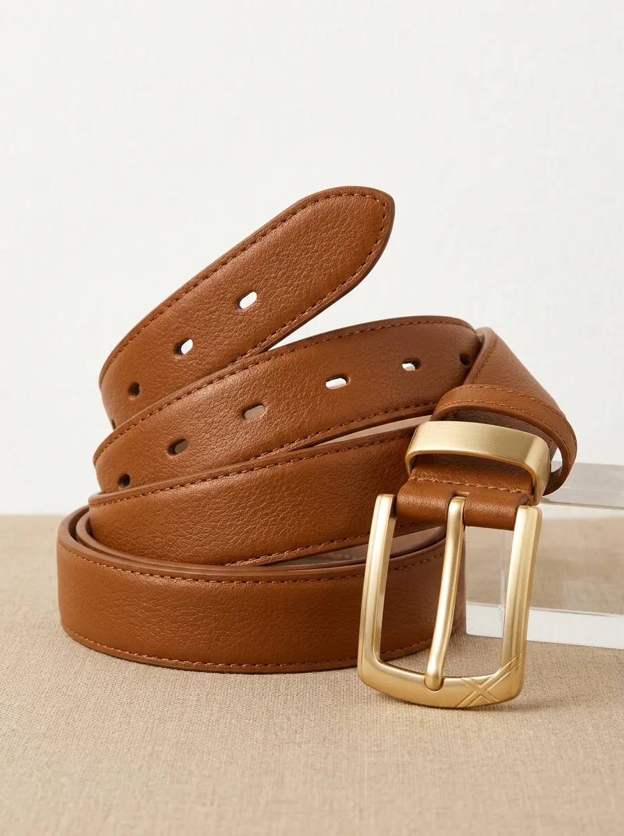 Elegant Textured Statement-Buckle Waist Belt