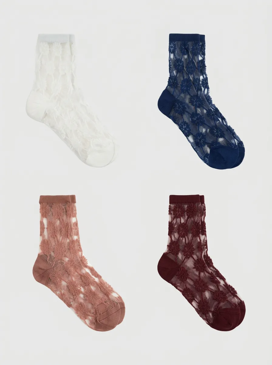 Women's Multicolor Floral Lace Crew Socks 4-Pack