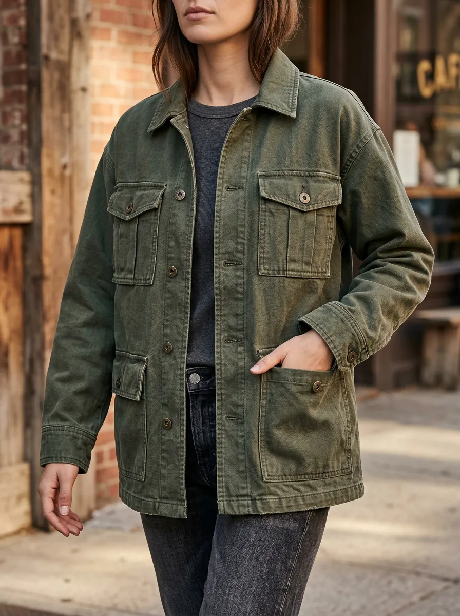 Women's Olive Green Utility Pocket Jacket