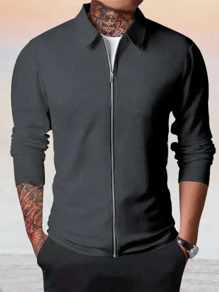 Waffle Knit Zip Jacket