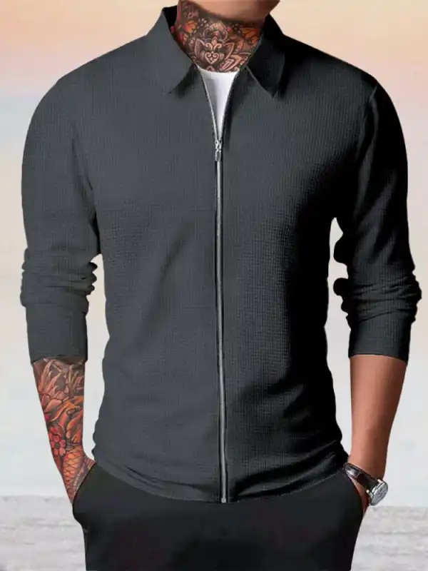 Waffle Knit Zip Jacket