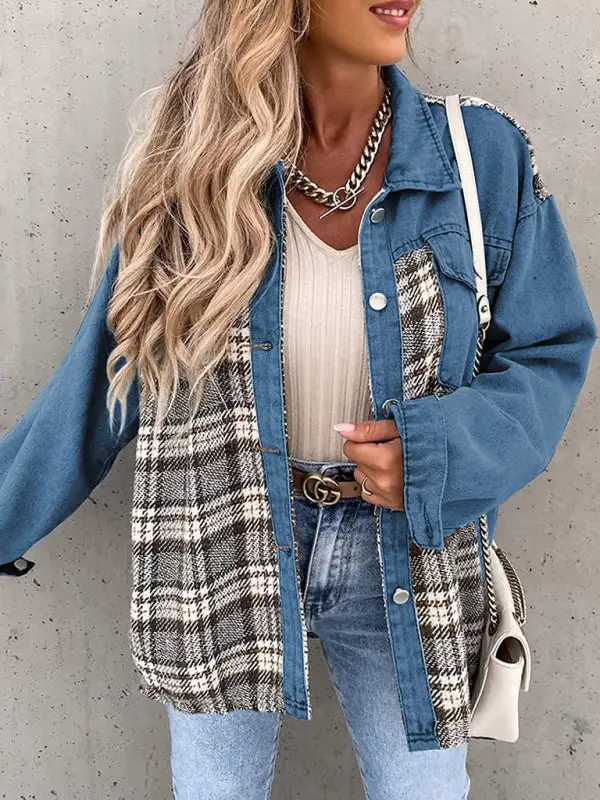 Button-Down Lapel-Collar Collared Denim Jacket