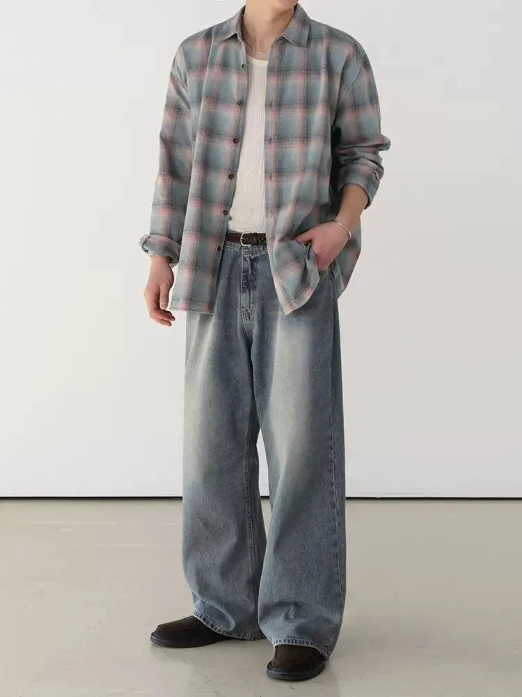 Faded Wash Wide Leg Jeans