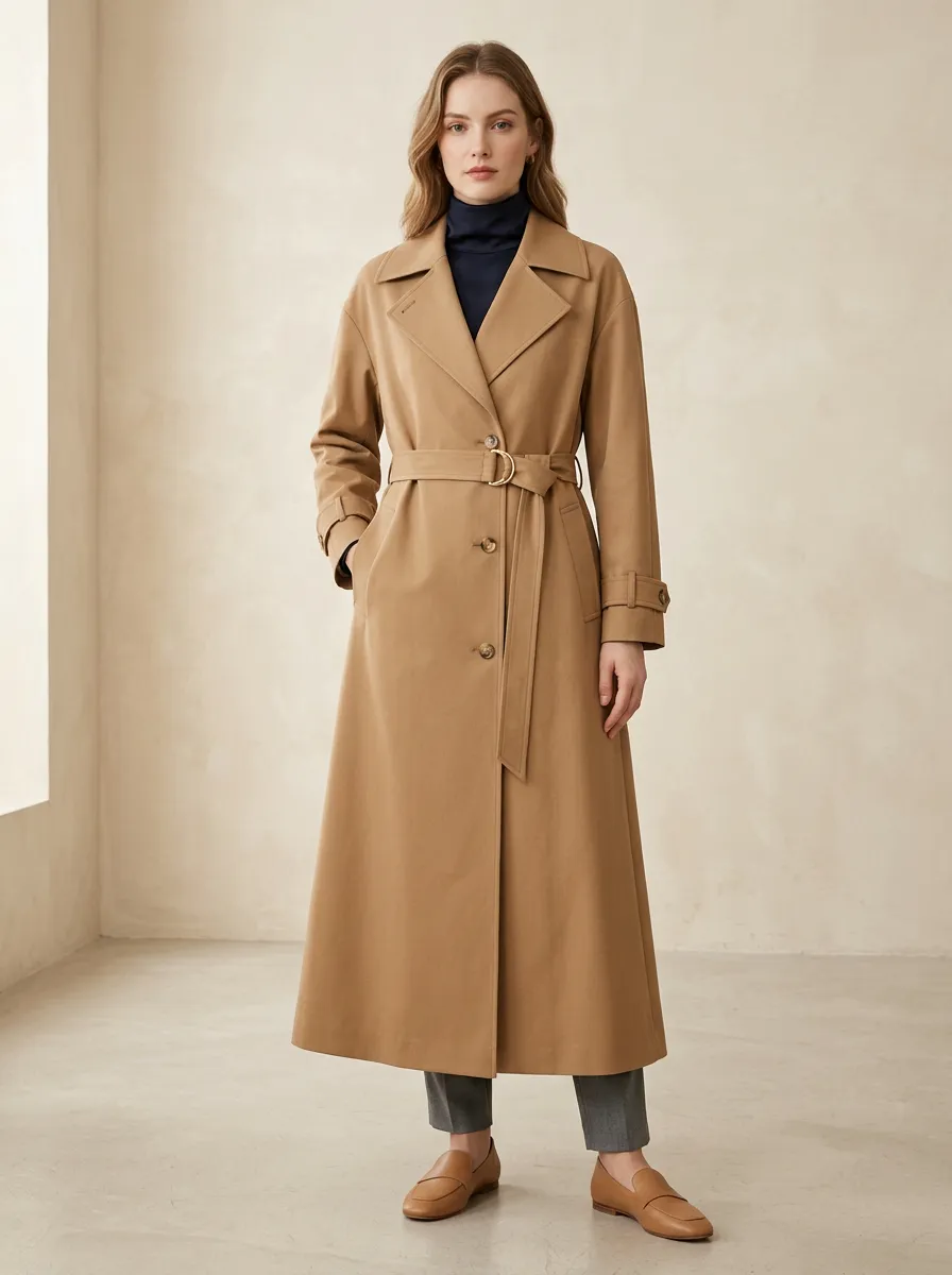 Women's Belted Long Trench Coat