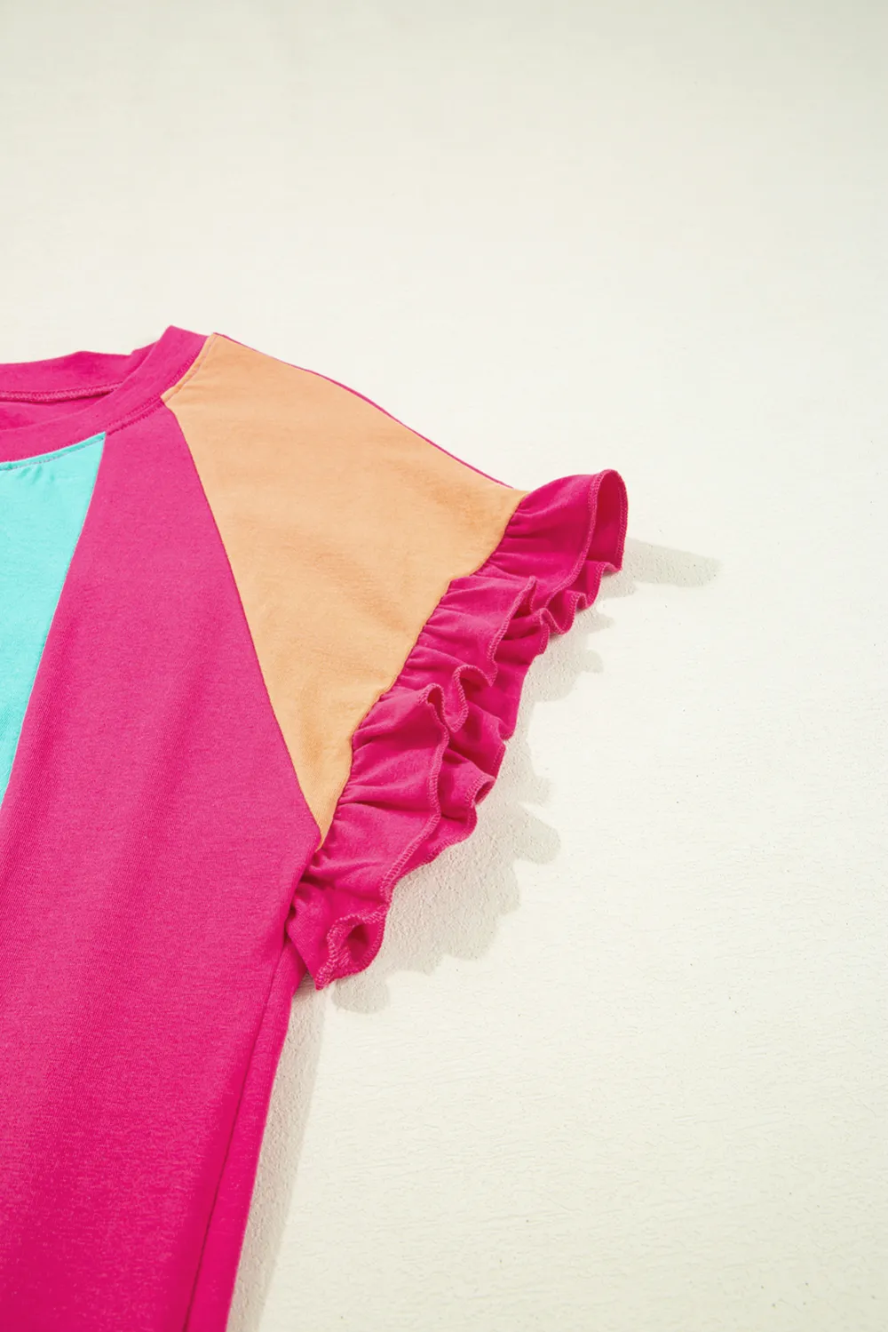 Rose Red Block Ruffled Crew Tee