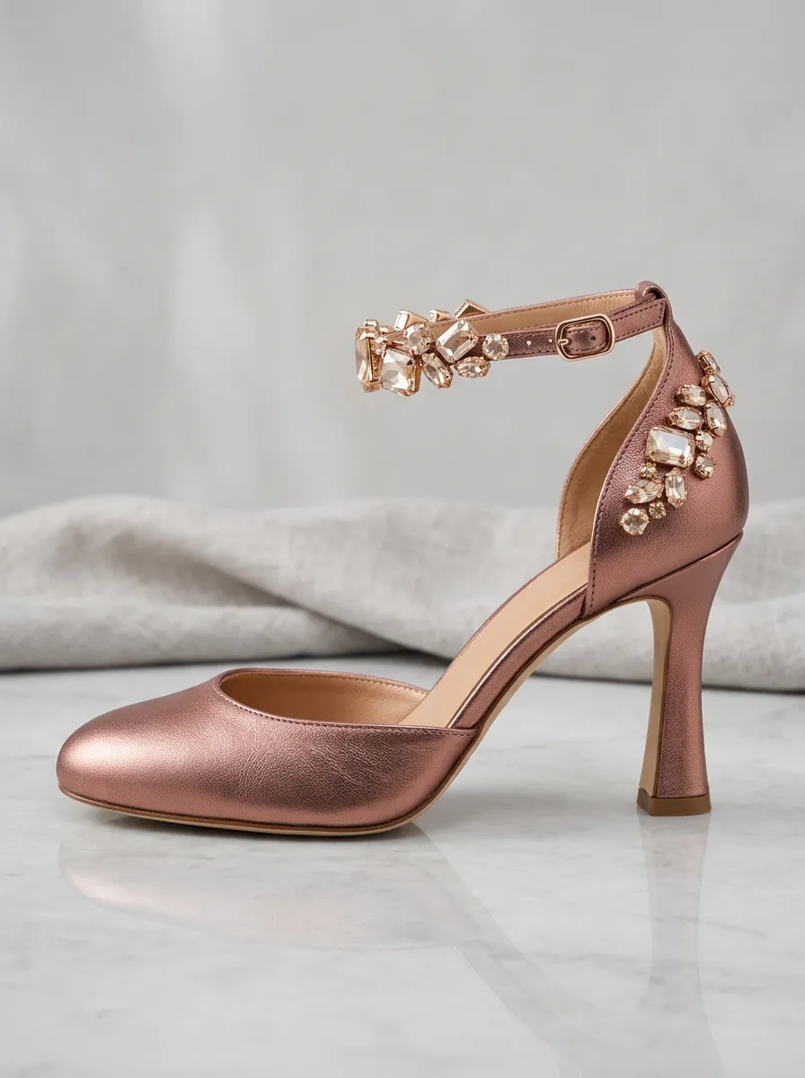Rhinestone Buckle-Strap Ankle-Strap Bridal Women's Formal High Heels