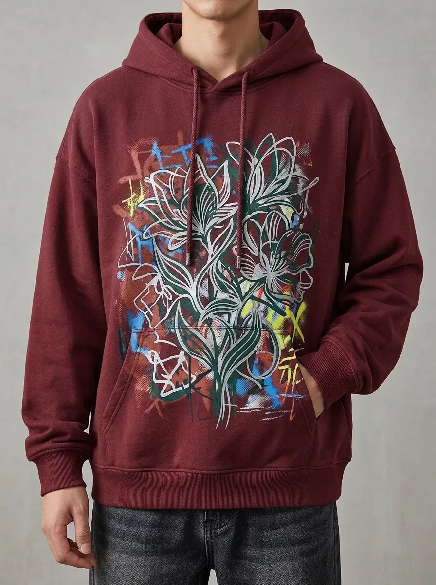 Unisex Floral Graffiti Streetwear Hoodie