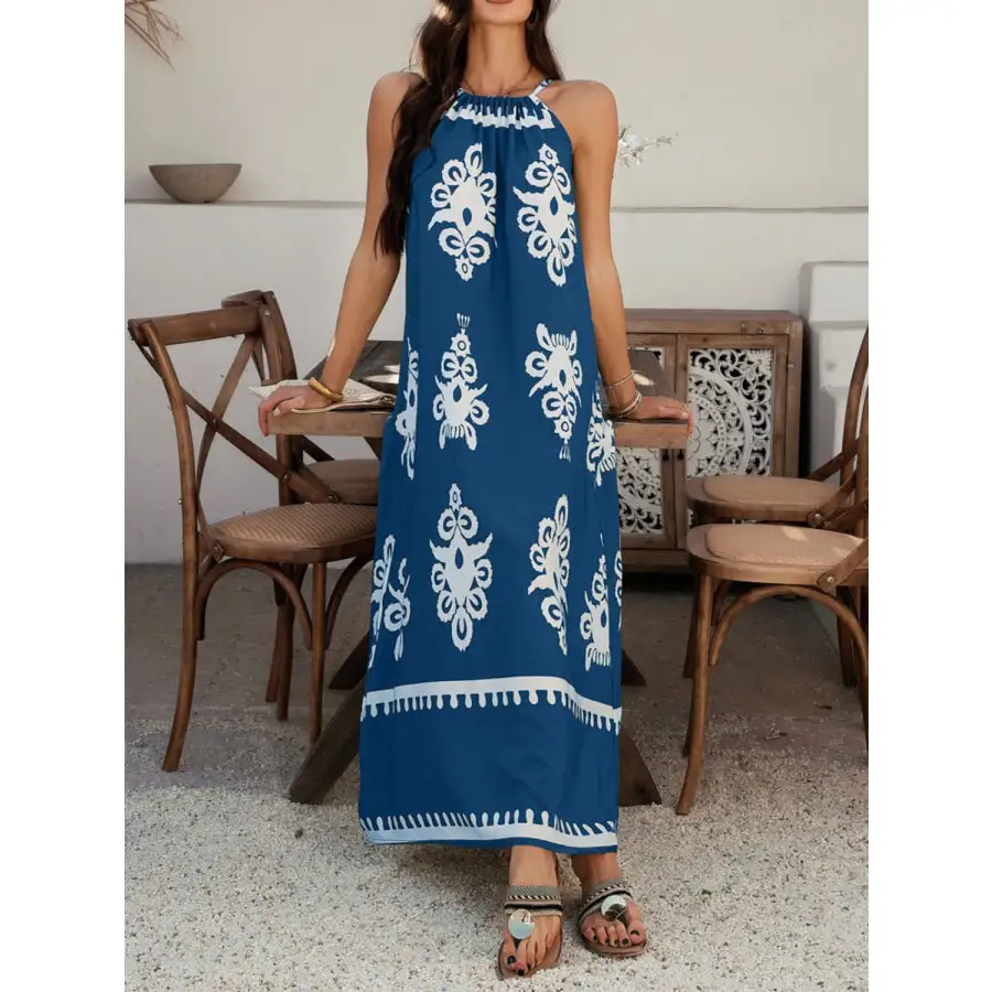 Grecian Neck Printed Maxi Dress