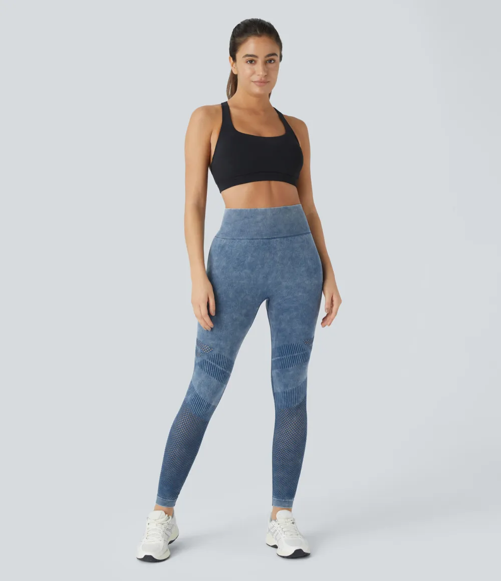 Seamless Flow High Waisted Cut Out Washed Yoga 7/8 Leggings