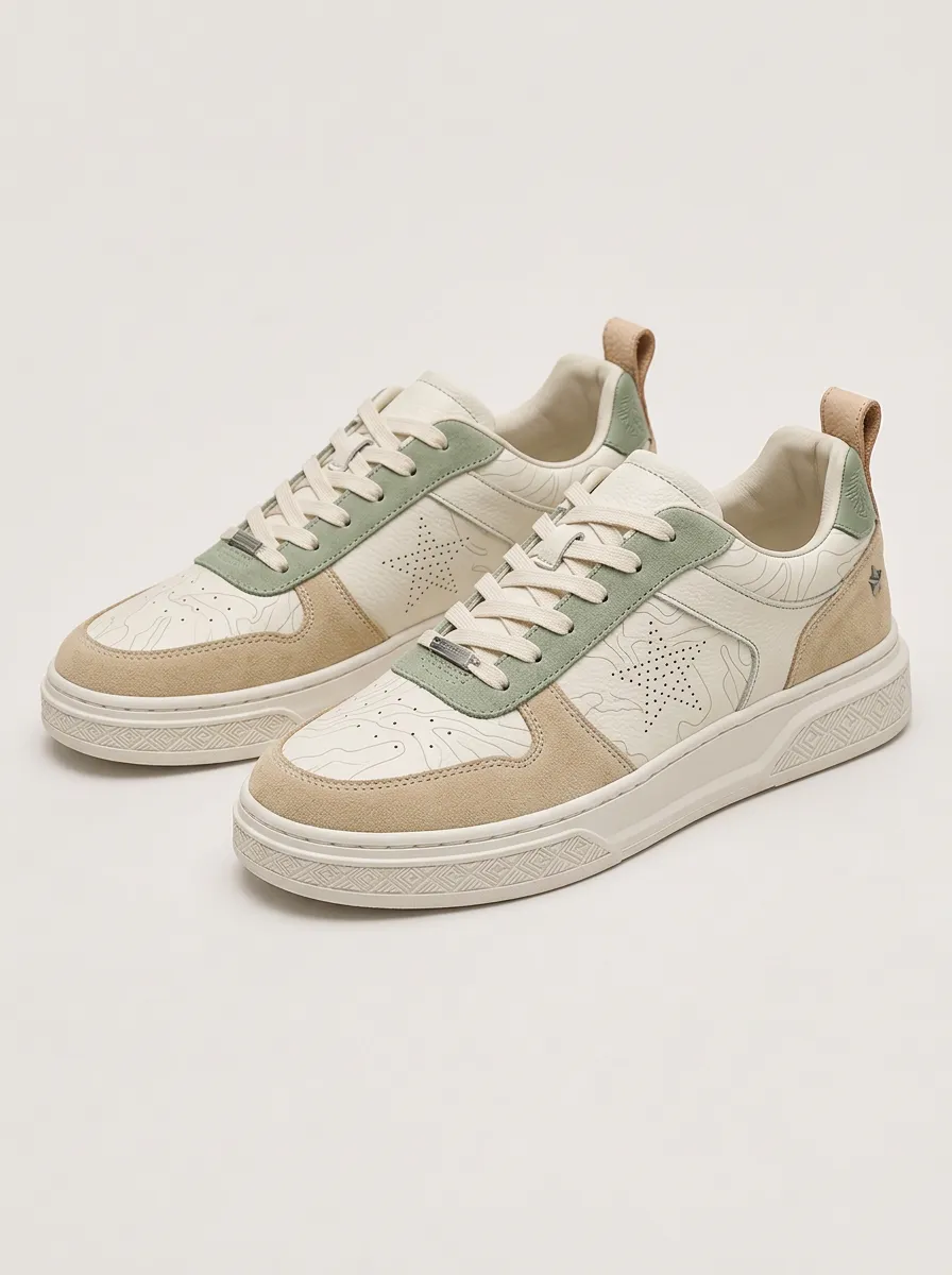 Men's Panelled Casual Star Pattern Suede Patchwork Skate Shoes