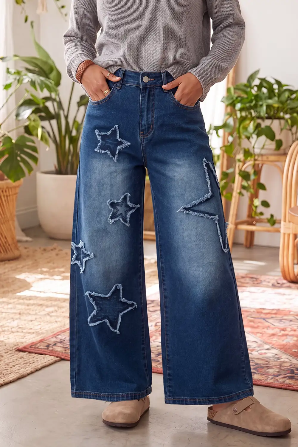 Women's Star Decorated Wide Leg Jeans