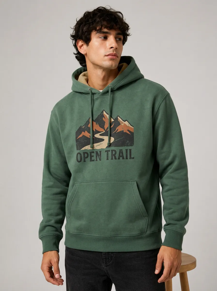 Men's Hiking Outdoor Lover Mountain Open Trail Printed Hoodie