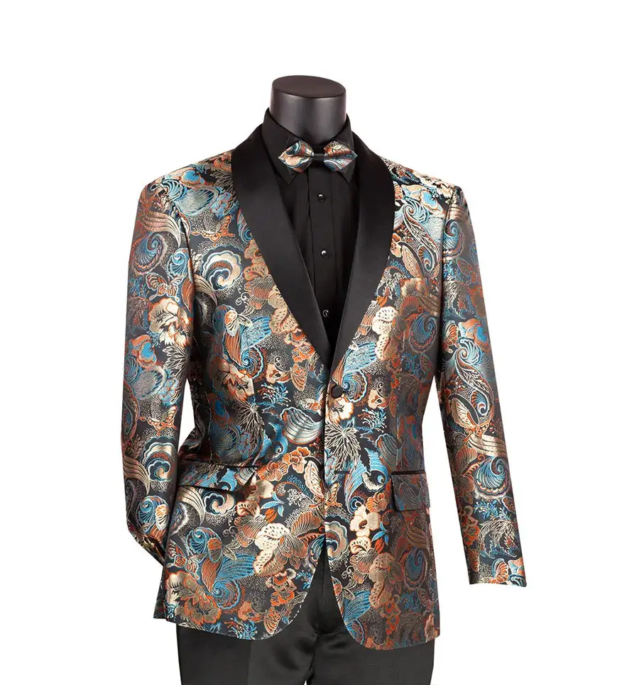 Modern Fit Jacquard Paisley Shawl Lapel Bow Tie Blazer