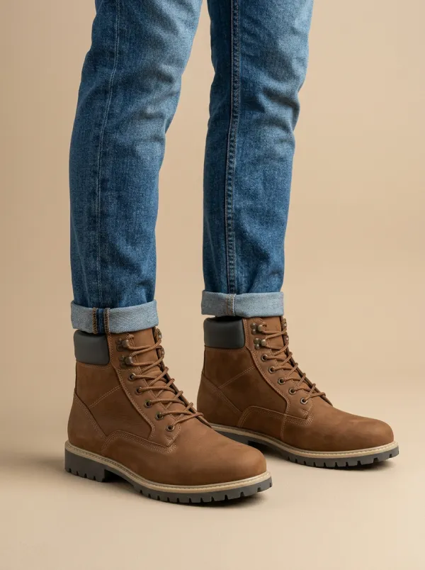 Unisex Leather Style Lace-Up Print Work Boots