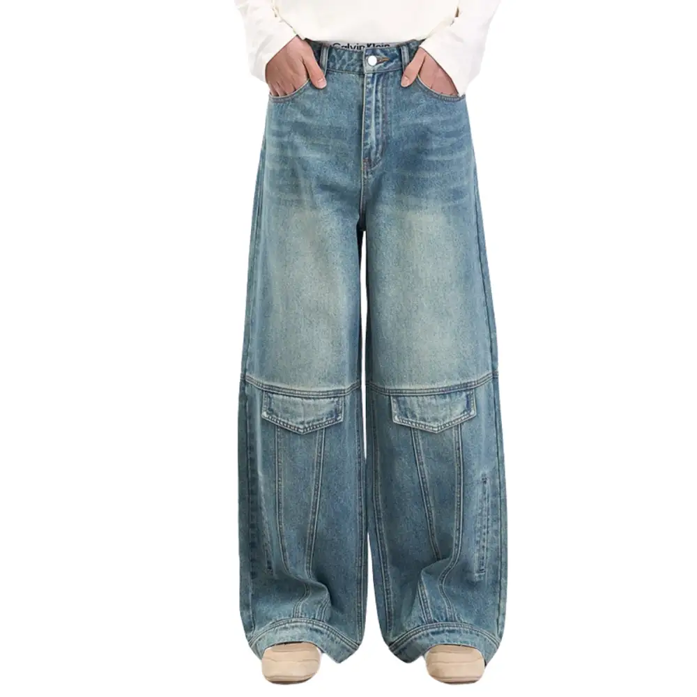 Baggy Pocket Washed Denim Jeans