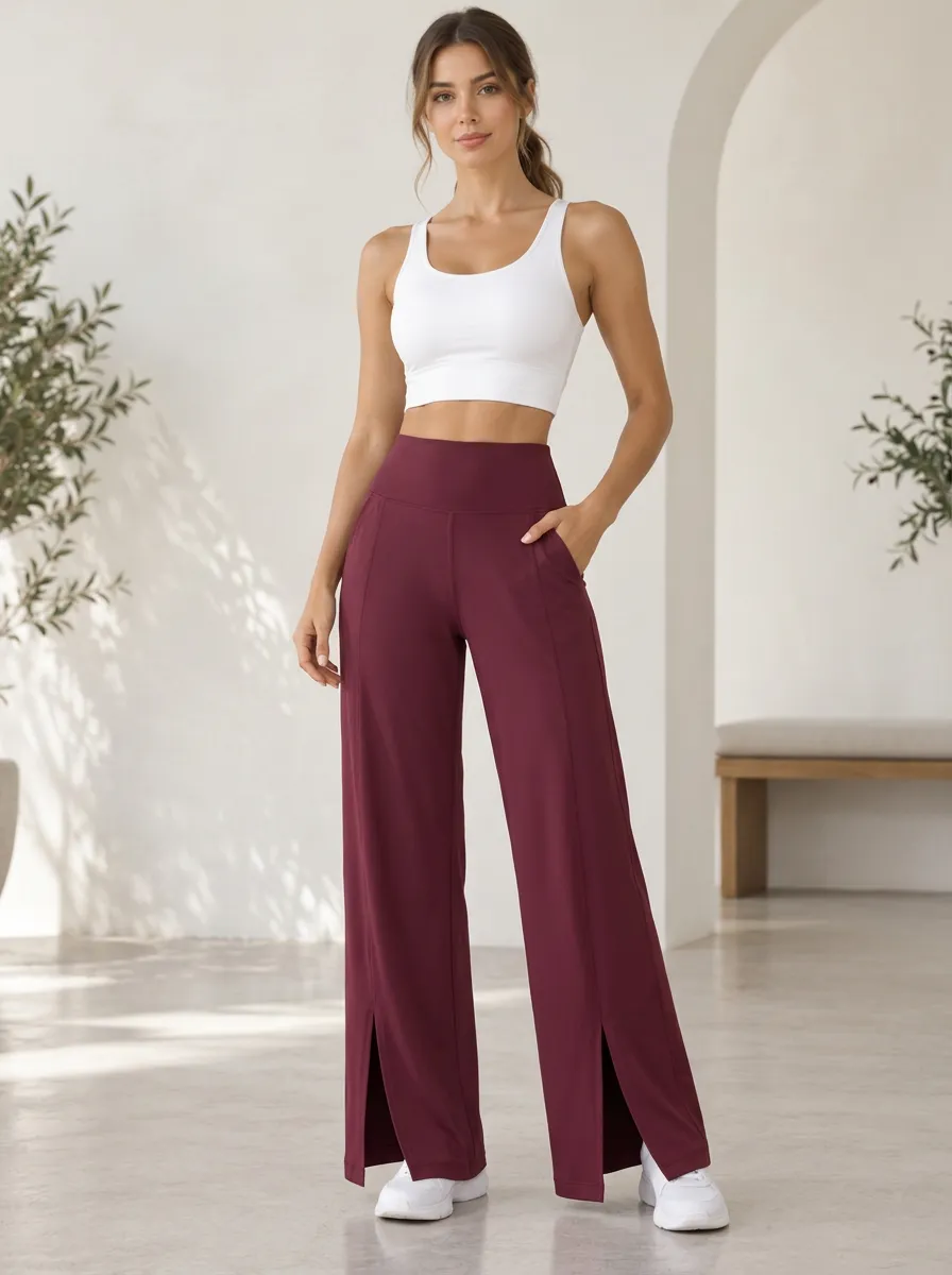 Women's Printed Soft Movement Wide Leg Split Hem Active Pants