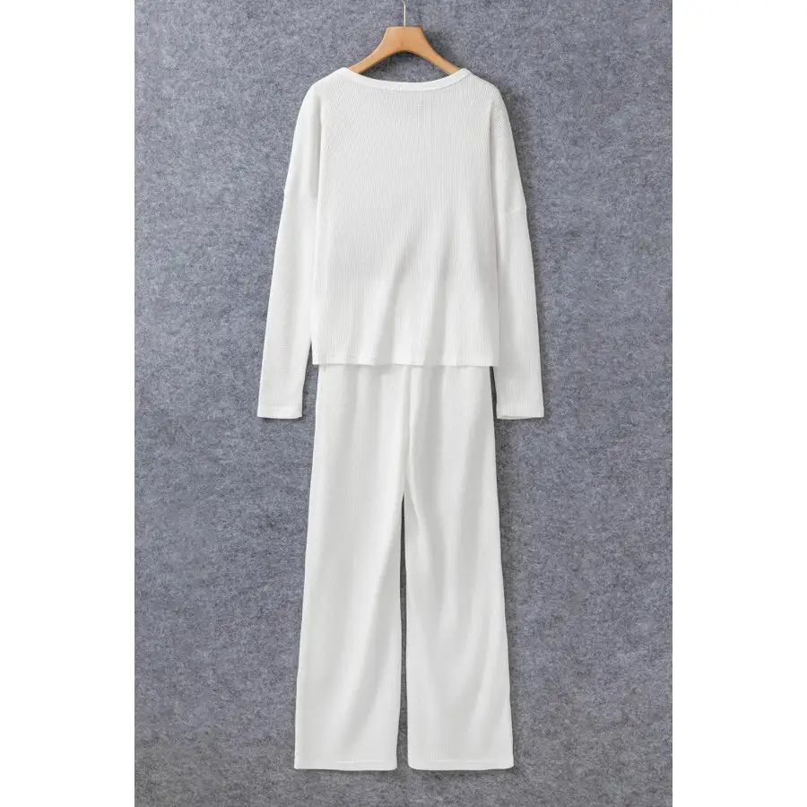 Round Neck Long Sleeve Top and Drawstring Pants Lounge Set