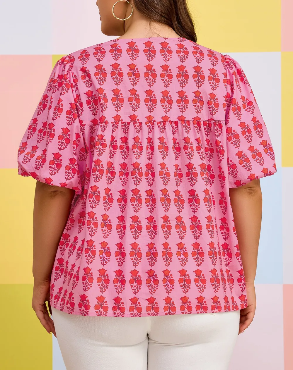 Women's Floral Print Cotton Puff Sleeve Top