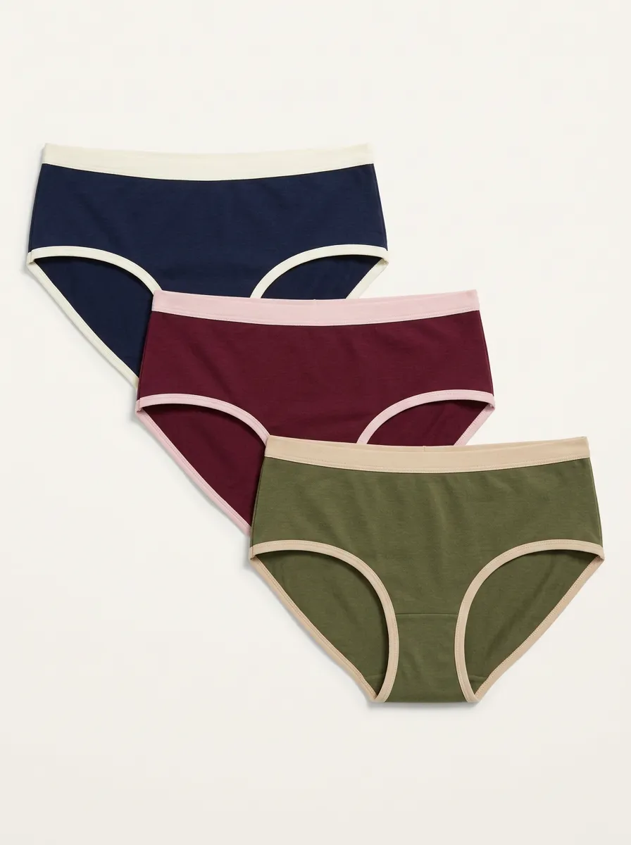 Women's Three-Pair Contrast-Trim Mid-Rise Full-Coverage Brief Set
