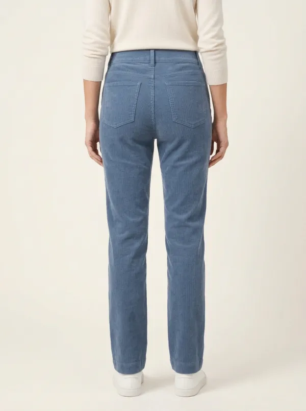 Women's Tonal-Embroidered Double-Button Corduroy Straight-Leg Pants
