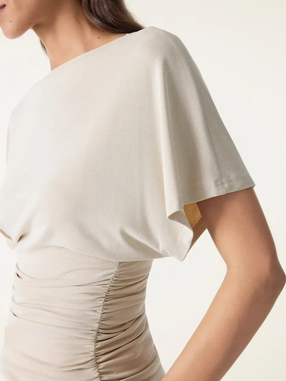 Boatneck Batwing Sleeve Side Ruched Top