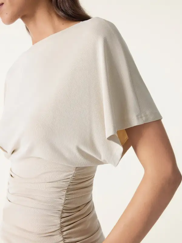 Boatneck Batwing Sleeve Side Ruched Top