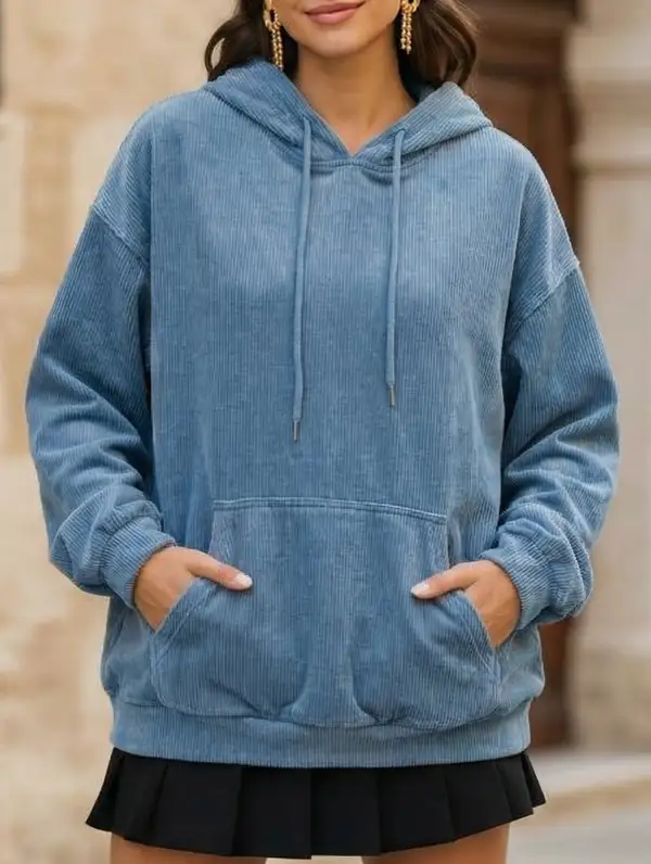 Denim Retro Hooded Pullover Sweatshirt