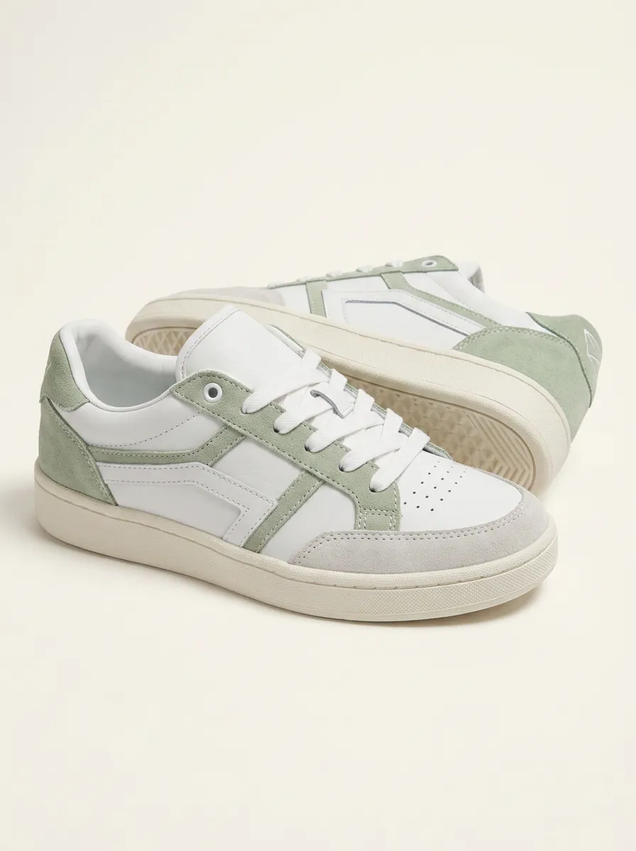 Women's Sage Green White Suede Patchwork Casual Sneakers