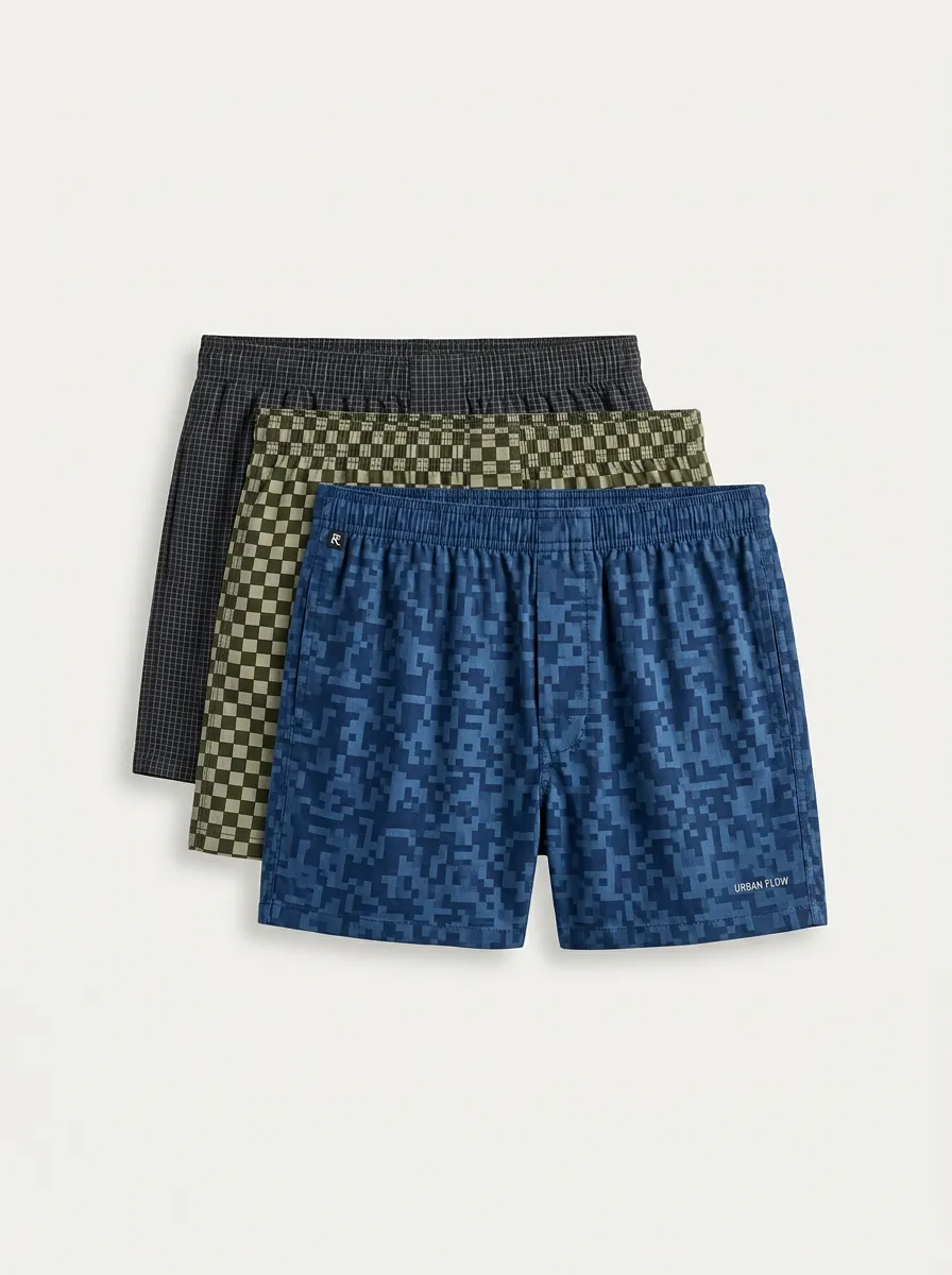 Patterned Plaid Geometric Boxer Set