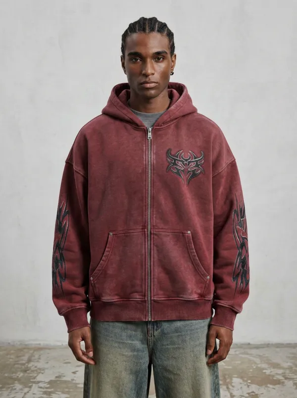 Men's Streetwear Tribal Graphic Printed Zip-Up Hoodie
