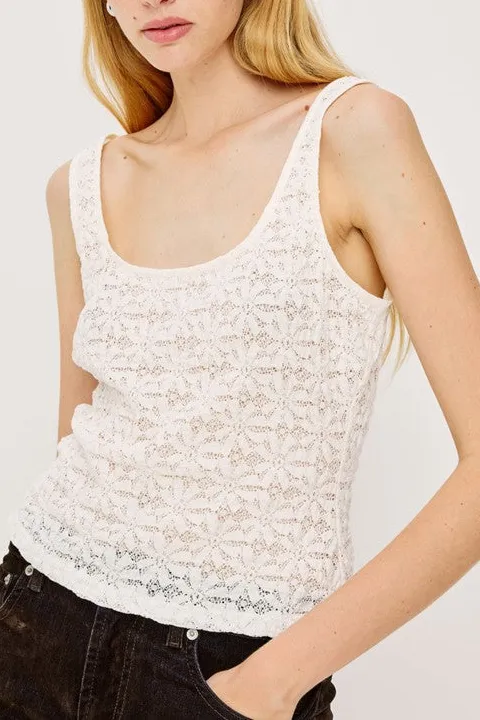 Ivory Lace Cropped Scoop-Neck Tank