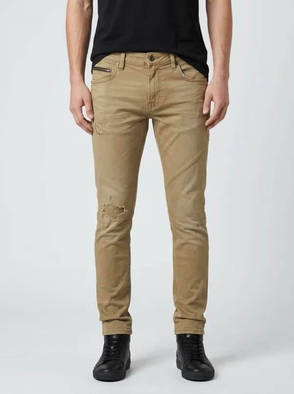 Men's Distressed Gear Pattern Printed Slim-Fit Jeans