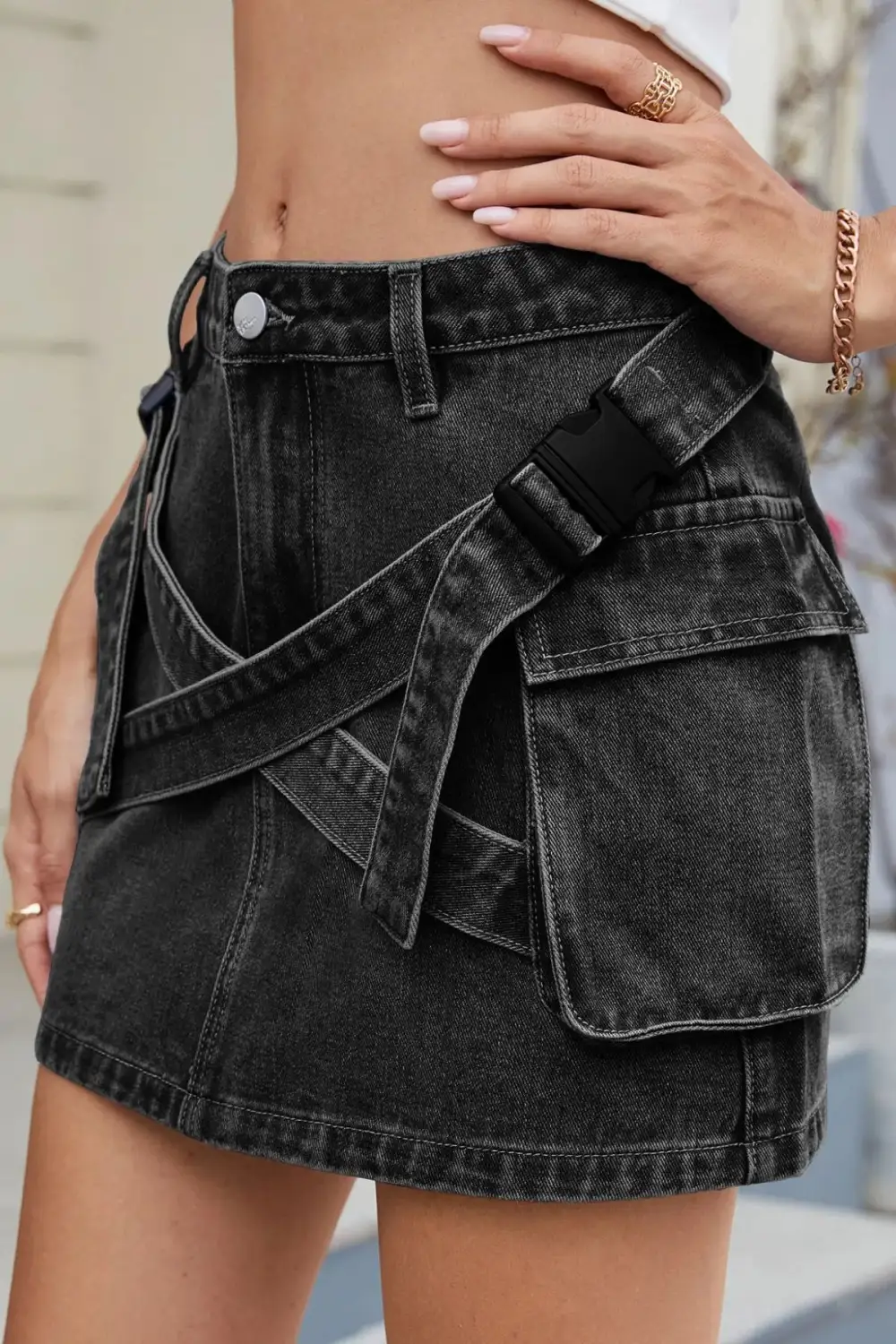 Denim Criss Mini Skirt