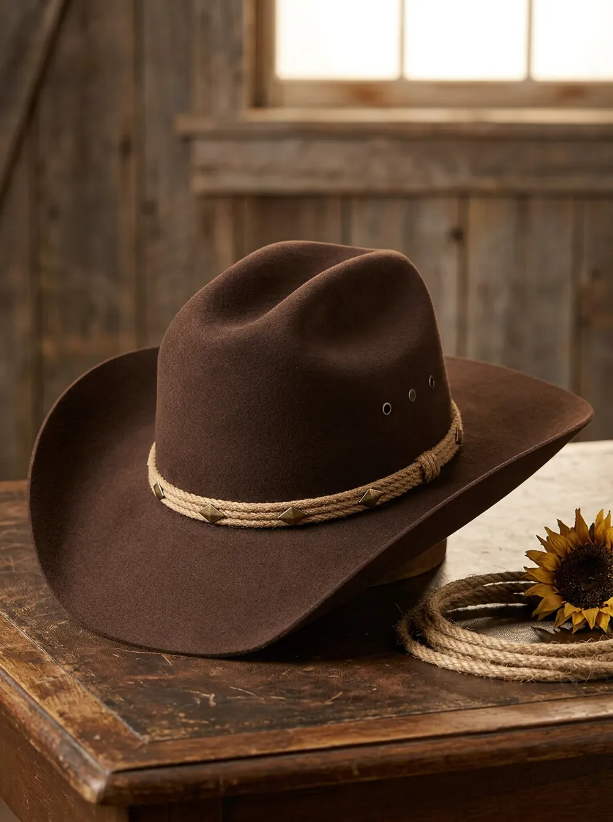 Unisex Stud Details Felt Western Cowboy Hat