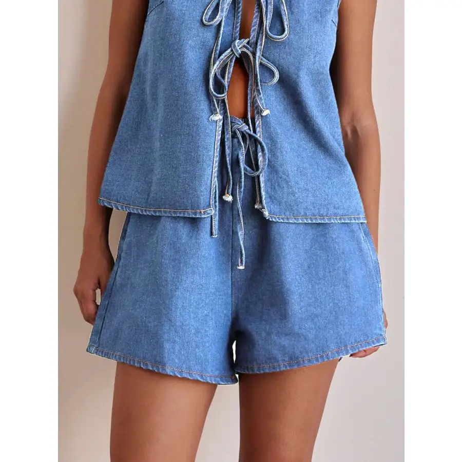 Elastic Waist Denim Shorts