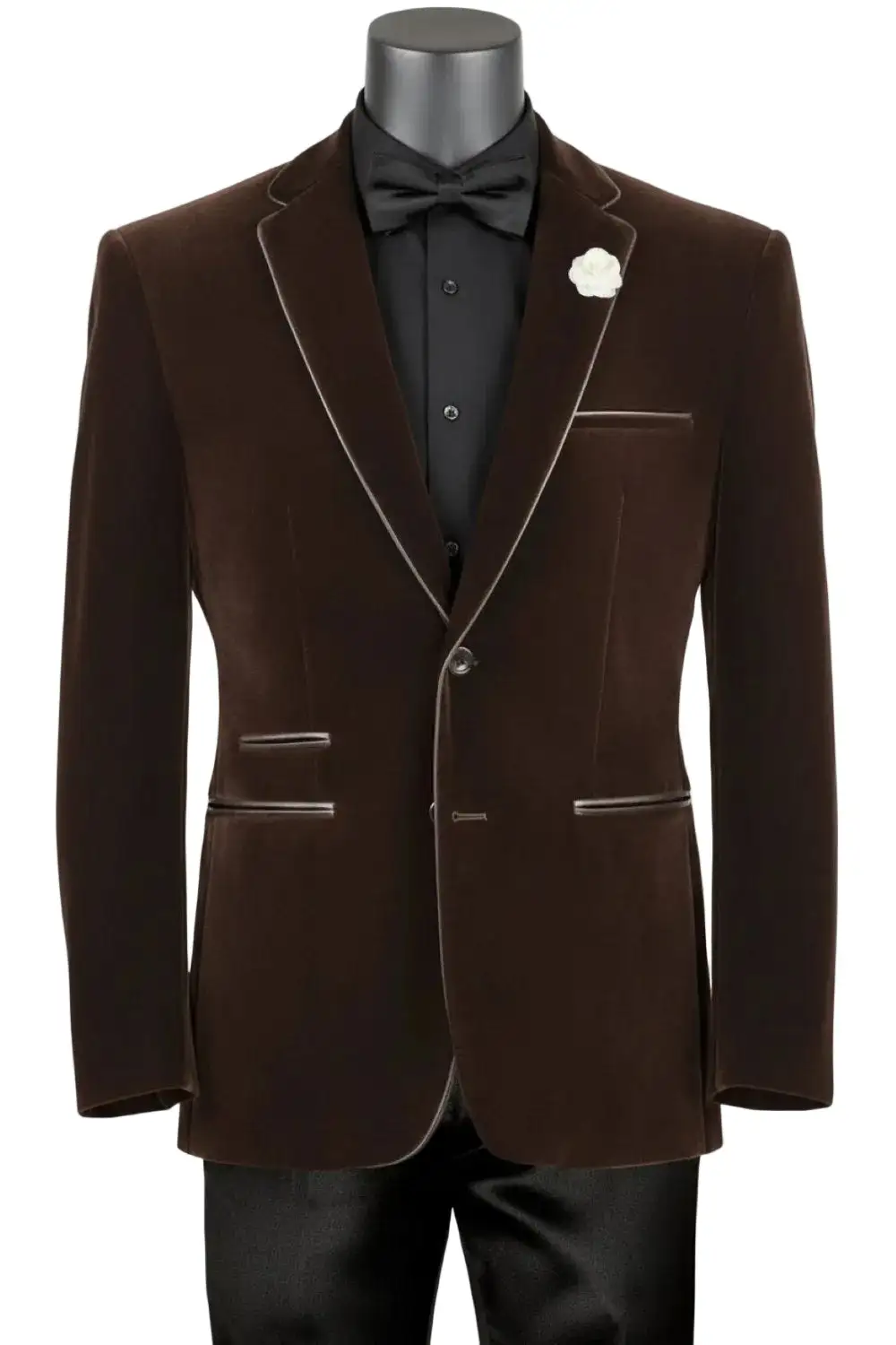 Brown Slim Fit Velvet Leather Solid Single Breasted Coat