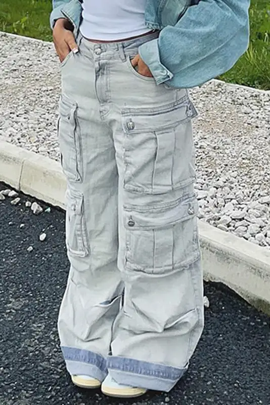 High-Waist Multi-Pocket Straight-Leg Pants