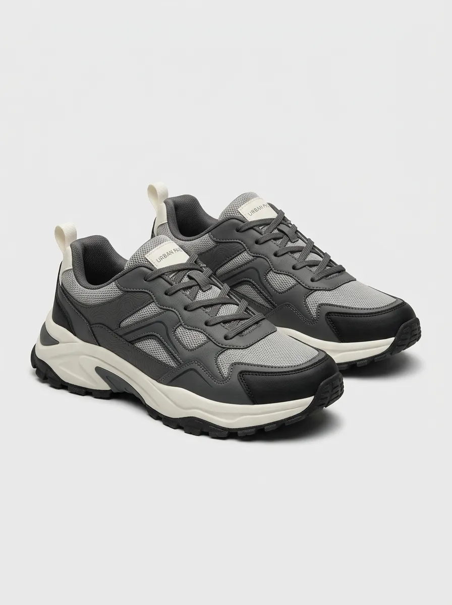 Outdoor-Inspired Chunky-Sole Mesh-Panel Casual Sneakers