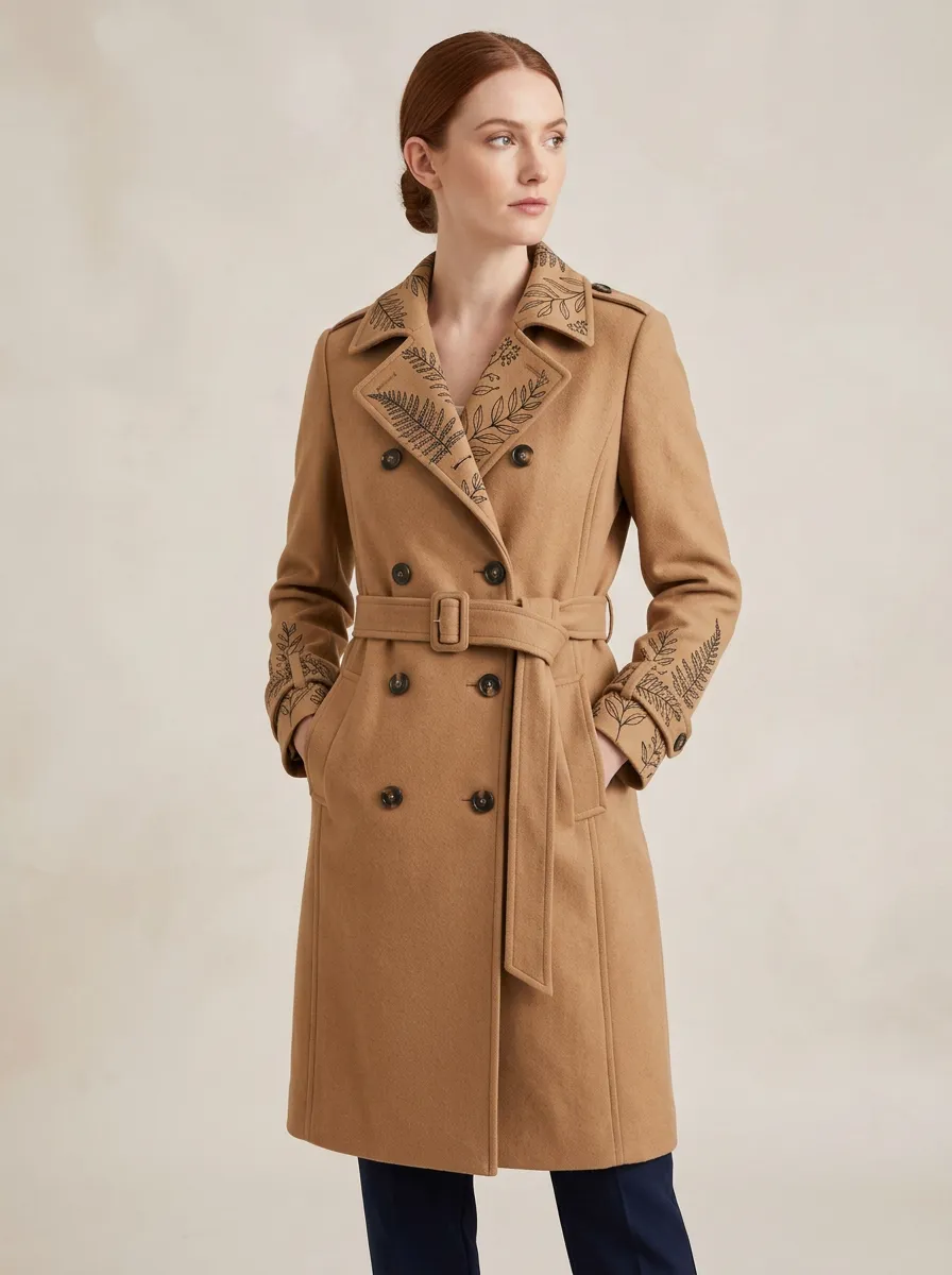 Women's Botanical Fern Printed Trench Coat