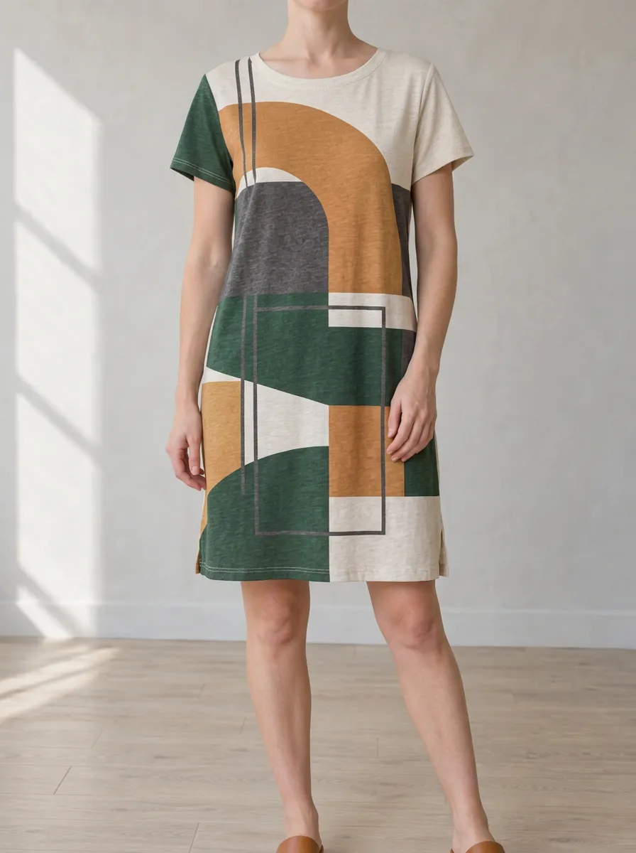 Women's Straight Geometric Print Shift Dress
