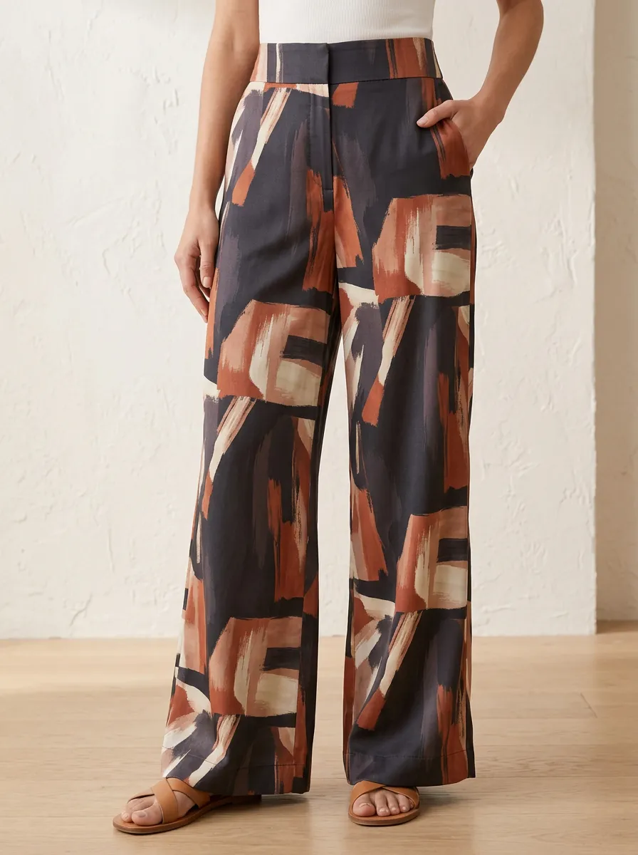 Women's Art Inspired Abstract Printed Wide Leg Pants
